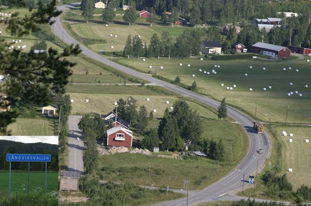 Vy från Vallberget med Långviksvallenskylt